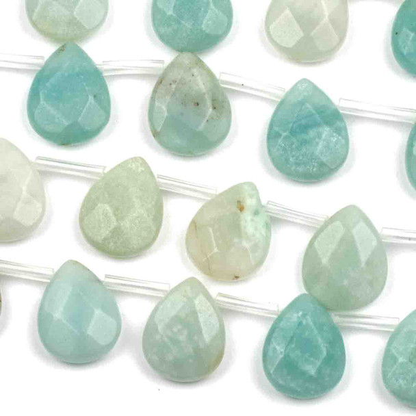 Amazonite Faceted 12x15mm Top Drilled Flat Teardrop Beads - approx. 8 inch strand, Set B