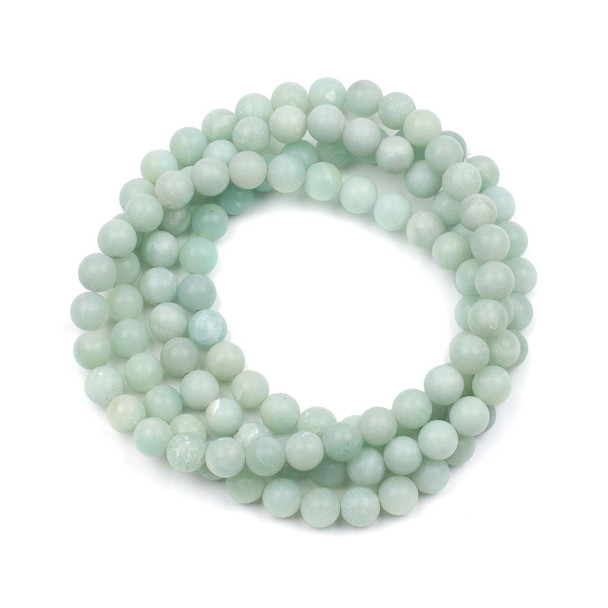 Matte Blue Amazonite 8mm Mala Round Beads - 115 beads per strand