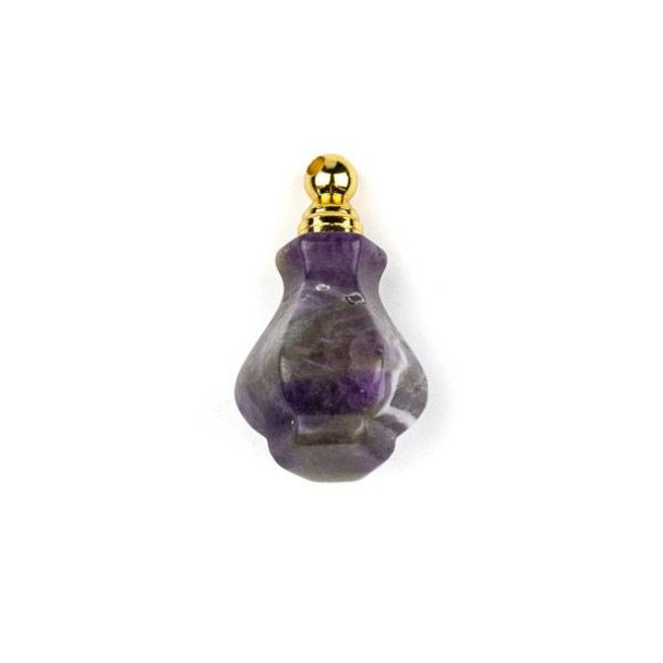 Amethyst 17x21mm 6-Sided Vase Shaped Perfume Bottle Pendant with Gold Plated Stainless Steel Top #2