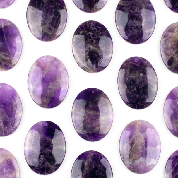 Amethyst 35x45mm Top Front to Back Drilled Oval Pendant with a Flat Back - 1 per bag