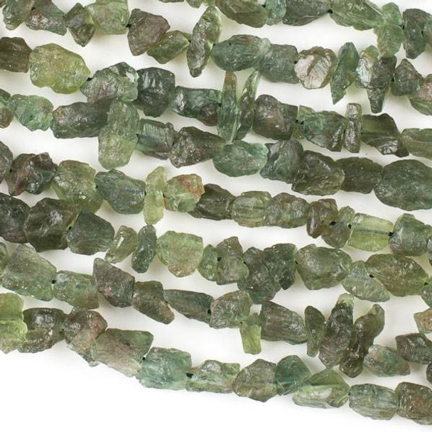 Dark Green Apatite approximately 4x6-6x8mm Rough Nugget Beads - 16 inch strand