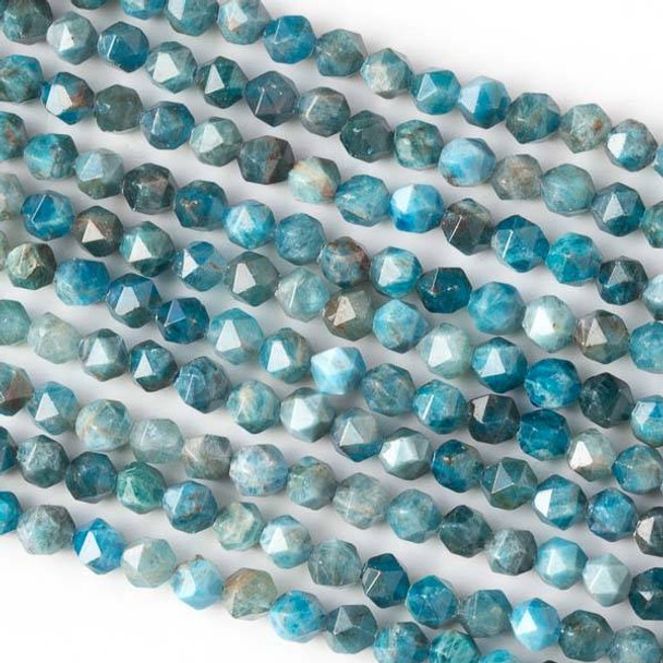Apatite 6mm Simple Faceted Star Cut Beads - 16 inch strand