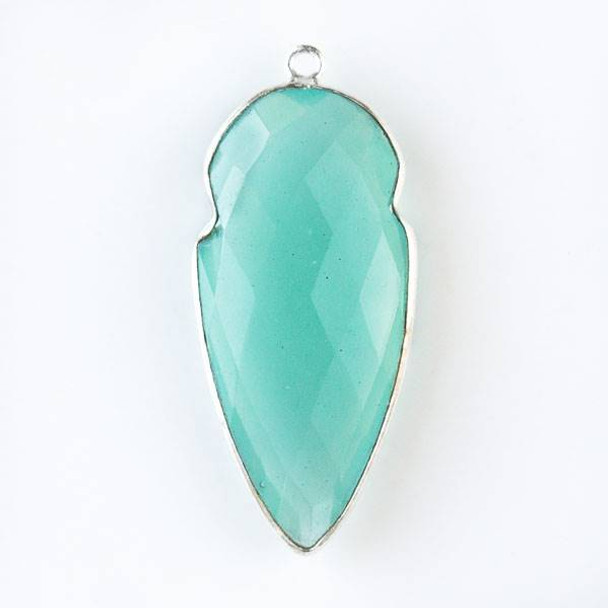 Aqua Chalcedony 16x37mm Faceted Arrowhead Drop with a Silver Plated Brass Bezel
