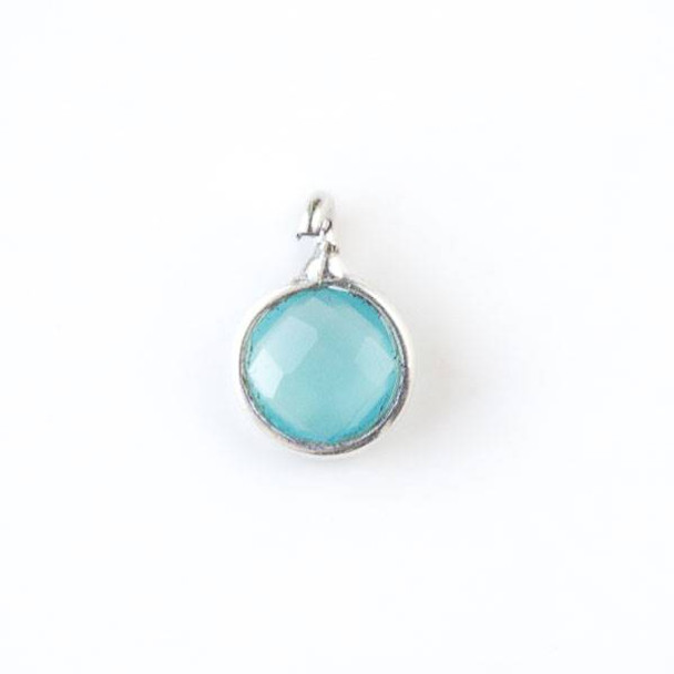 Aqua Chalcedony 7x10mm Coin Drop with a Silver Plated Brass Bezel