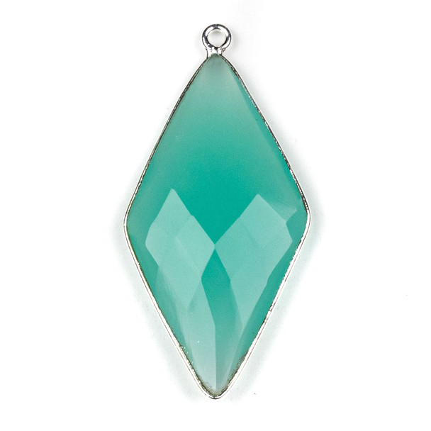 Aqua Chalcedony approximately 21x44mm Diamond Drop with a Silver Plated Brass Bezel - 1 per bag