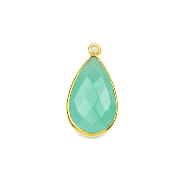 Aqua Chalcedony approximately 13x25mm Faceted Teardrop Drop with a Gold Vermeil Bezel - 1 piece