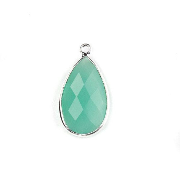 Aqua Chalcedony approximately 13x24mm Faceted Teardrop Drop with a Silver Plated Brass Bezel