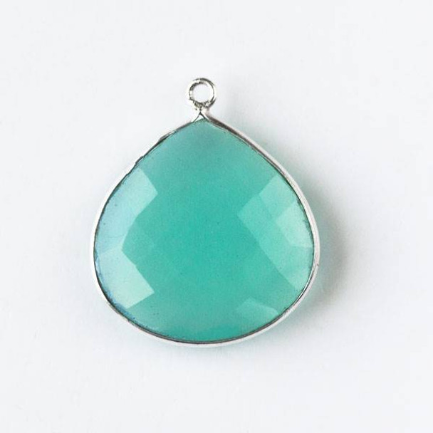 Aqua Chalcedony approximately 20x24mm Faceted Almond/Teardrop Drop with a Silver Plated Brass Bezel