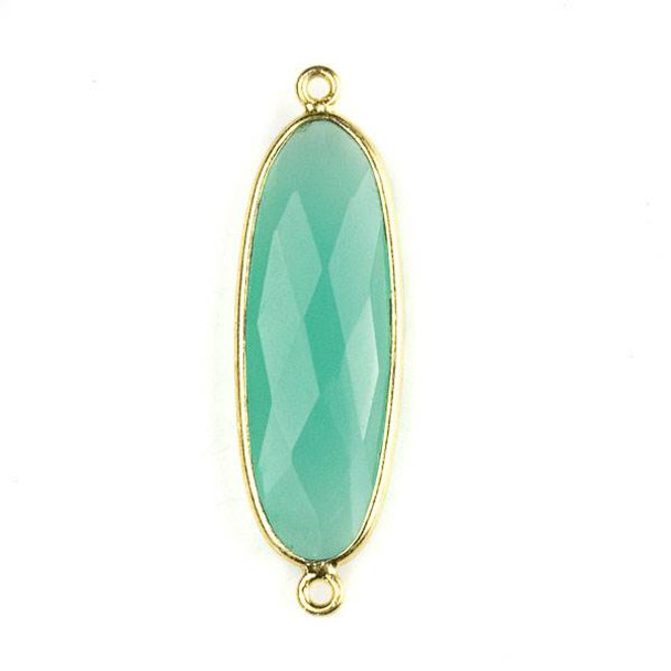 Aqua Chalcedony 12x38mm Faceted Oval Link with a Gold Plated Brass Bezel