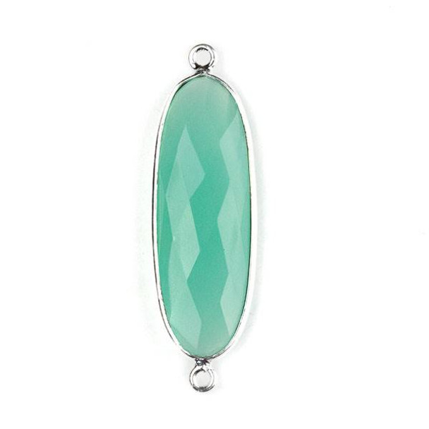 Aqua Chalcedony 12x38mm Faceted Oval Link with a Silver Plated Brass Bezel