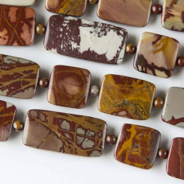 Australian Red Picture Jasper (Noreena Jasper) 15mm Squares and 15x20mm-15x30mm Rectangles alternating with 4mm Rounds - approx. 8 inch strand