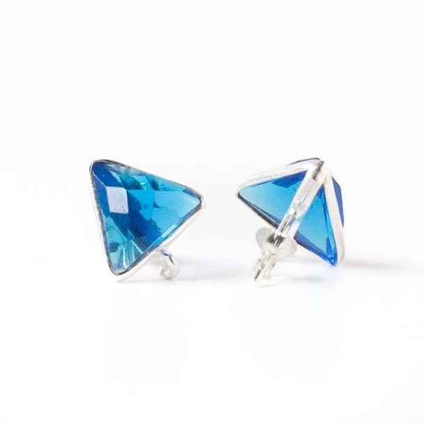 Azure Blue Quartz 13x15mm Triangle Sterling Silver Stud Earrings with Jump Ring Loop