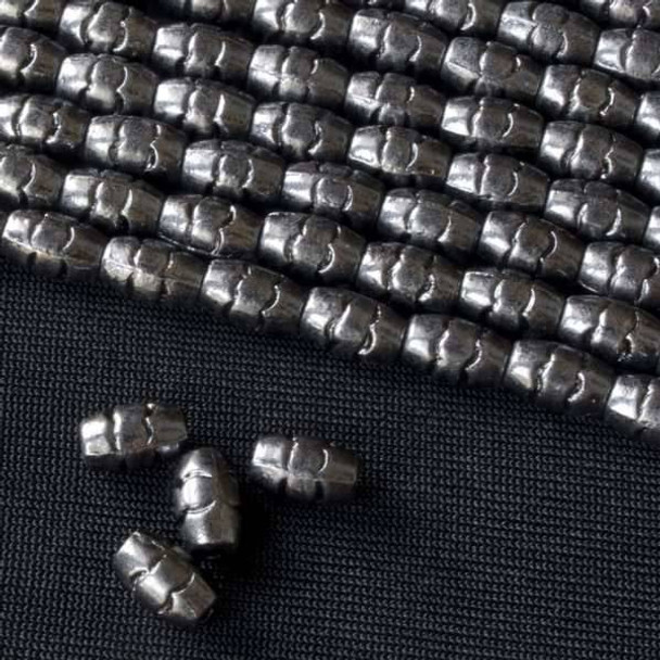 Gun Metal Colored Pewter 5x8mm Rice Beads with Two Wavy Lines - approx. 8 inch strand - basea0017gm