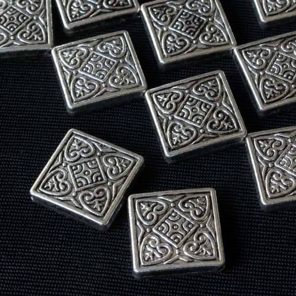 Silver Pewter 15mm Diamond Beads with Celtic Design - approx. 8 inch strand - basea00594s