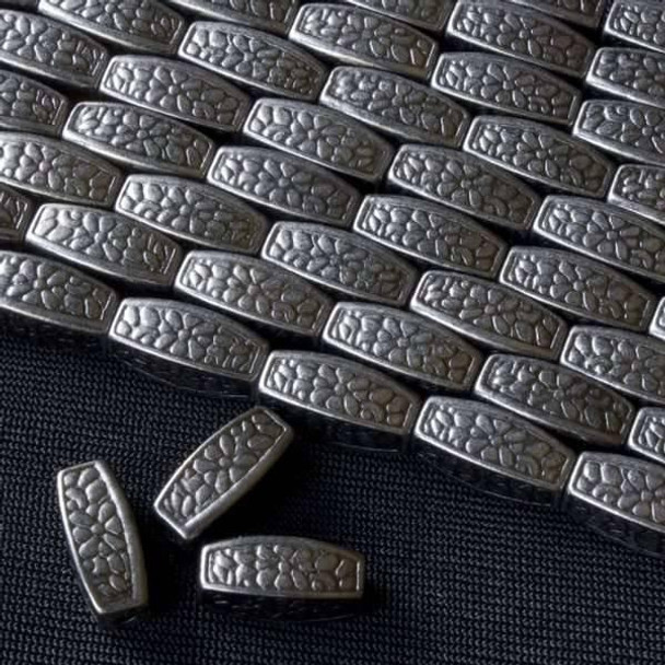 Cherry Tree Beads Gun Metal Colored "Pewter" (zinc-based alloy) 5x12mm 4-Sided Rice Beads with Flower Pattern - approx. 8 inch strand - basea0162gm 