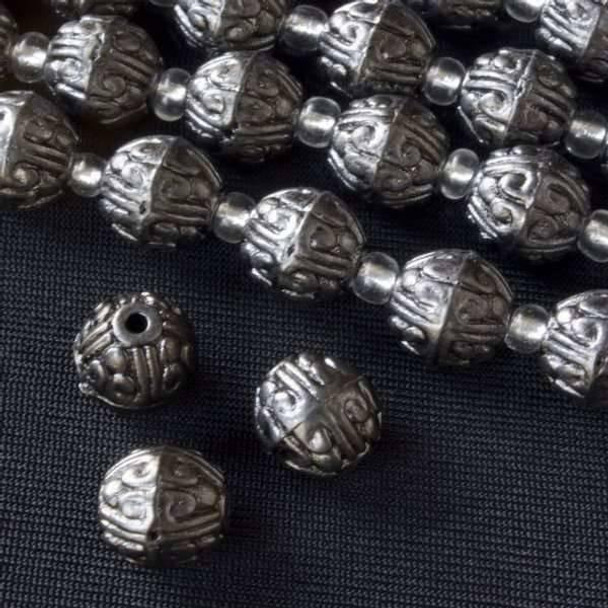 Cherry Tree Beads Gun Metal Colored "Pewter" (zinc-based alloy) 10mm Egg Beads with Scroll - approx. 8 inch strand - basea0216gm 