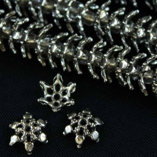 Silver Pewter 12mm Star Bead Caps - approx. 8 inch strand - basea0271s