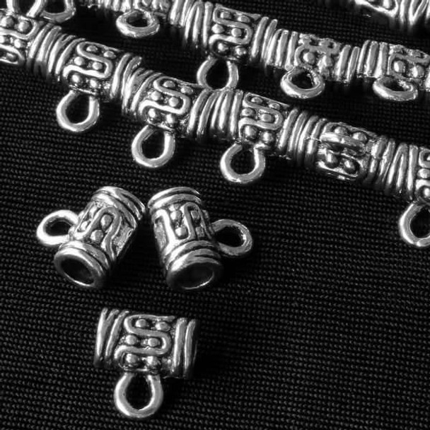 Cherry Tree Beads Silver "Pewter" (zinc-based alloy) 10x11mm Pendant Drops wrapped with Dots and approx. 3mm Large Hole - approx. 8 inch strand - basea0321s 