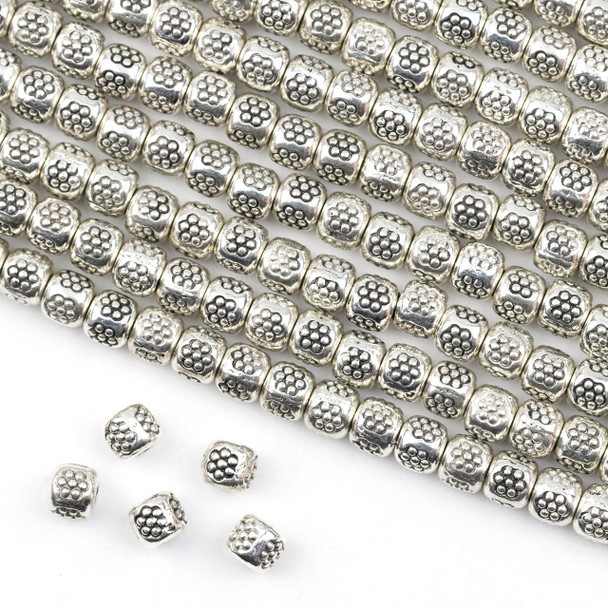 Cherry Tree Beads Silver "Pewter" (zinc-based alloy) Thai Style 3x5mm Spacer Beads with Stamped Daisies - 8 inch strand 