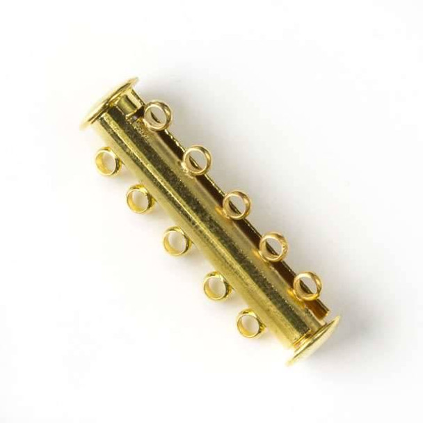 Gold Colored Pewter 10x30mm 5 Strand Magnetic Bar Clasp - 1 per bag - basea0429g