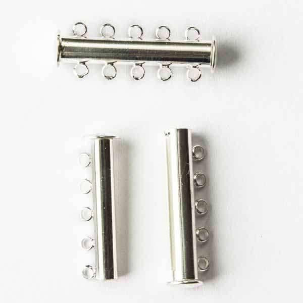 Cherry Tree Beads Silver "Pewter" (zinc-based alloy) 10x30mm 5 Strand Magnetic Bar Clasp - 1 per bag - basea0429s 