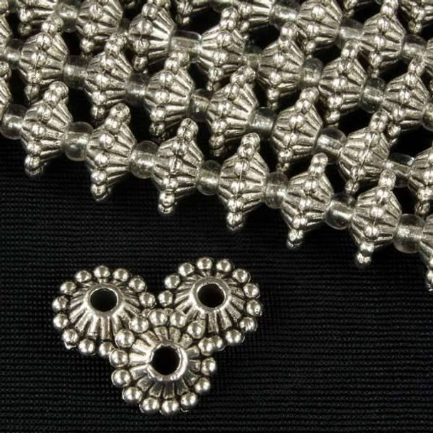 Silver Pewter 6x11mm Corrugated Rondelle Spacer Beads with Dotted Edges - approx. 8 inch strand - basea0641