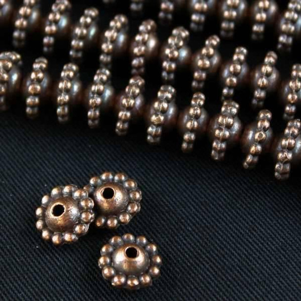 Cherry Tree Beads Vintage Copper Colored "Pewter" (zinc-based alloy) 5x9mm Smooth Round Beads with Dots Around Center - approx. 8 inch strand - basea0736vc 