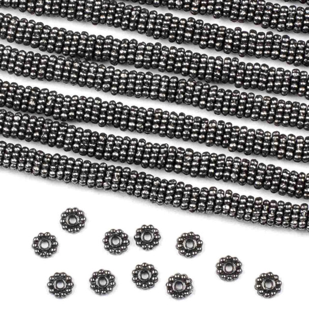 Cherry Tree Beads Gun Metal Colored "Pewter" (zinc-based alloy) 5mm Daisy Spacer Beads - approx. 8 inch strand - basea0805gm 