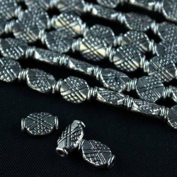 Cherry Tree Beads Silver "Pewter" (zinc-based alloy) 7x12mm Criss-Cross Beads - approx. 8 inch strand - basea0809s 