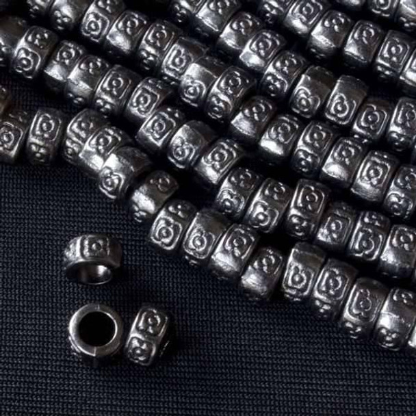Cherry Tree Beads Gun Metal Colored "Pewter" (zinc-based alloy) 4x7mm Beads with Circle Inside Square and a 4mm Large Hole - approx. 8 inch strand - basea0847gm 