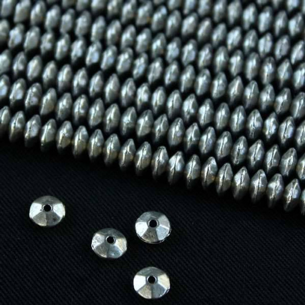 Silver Pewter 3x6mm Smooth Rondelle/Saucer Beads - approx. 8 inch strand - basea0874s