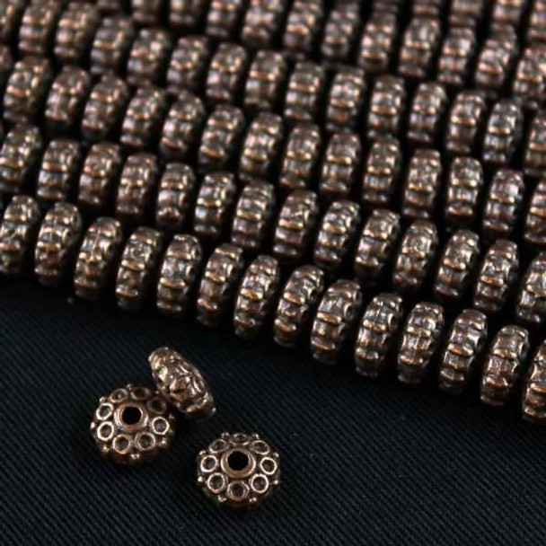 Cherry Tree Beads Vintage Copper Colored "Pewter" (zinc-based alloy) 4x8mm Rondelle Beads with Side Circles - approx. 8 inch strand - basea0950vc 