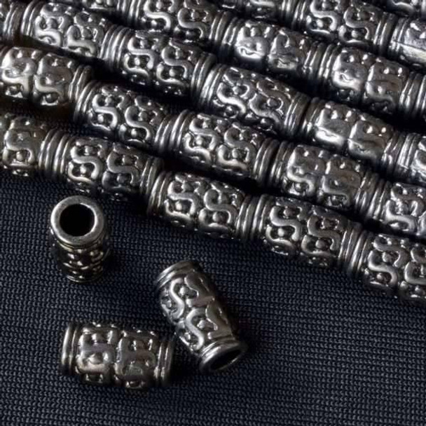 Cherry Tree Beads Gun Metal Colored "Pewter" (zinc-based alloy) 7x12mm Tube with Double S's and Dots and a 3mm Large Hole - approx. 8 inch strand - Basea0984gm 