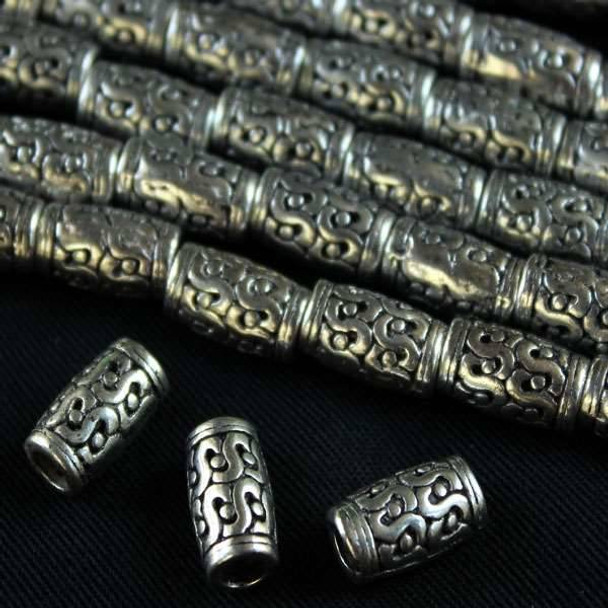 Silver Pewter 7x12mm Tube Beads with Double S's & Dots - approx. 8 inch strand - basea0984s