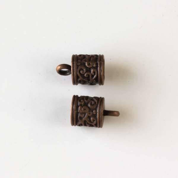 Cherry Tree Beads Vintage Copper Colored "Pewter" (zinc-based alloy) 8x13mm Cord Ends with a Climbing Vine Pattern and a 5mm Hole - 10 per bag - basea10887vc 