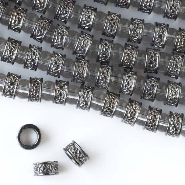 Gun Metal Colored Pewter 4x8mm Large Hole Tube with Scales  - approx. 8 inch strand - basea13504gm