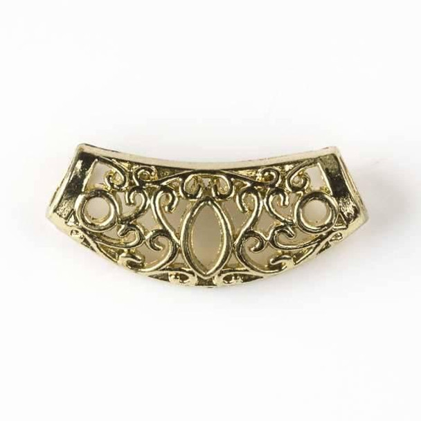 Cherry Tree Beads Gold Colored "Pewter" (zinc-based alloy) 13x30mm Center Piece with Marquise and 6mm Large Hole - 3 per bag - basea16022g