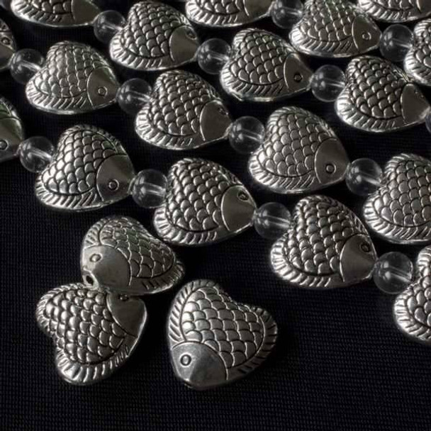 Gun Metal Colored Pewter 17mm Heart Shaped Fish  - approx. 8 inch strand - basea17170gm