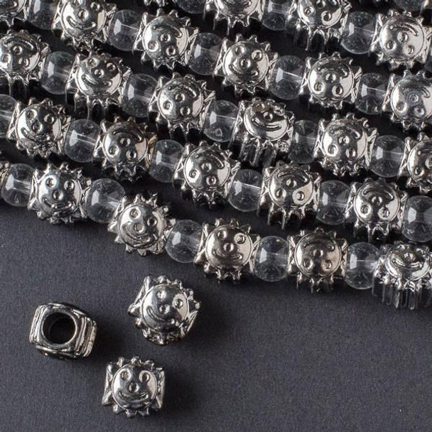 Cherry Tree Beads Gun Metal Colored "Pewter" (zinc-based alloy) 9x10mm Horizontally Drilled Sun Beads with a 4mm Large Hole - approx. 8 inch strand - basea19497gm 