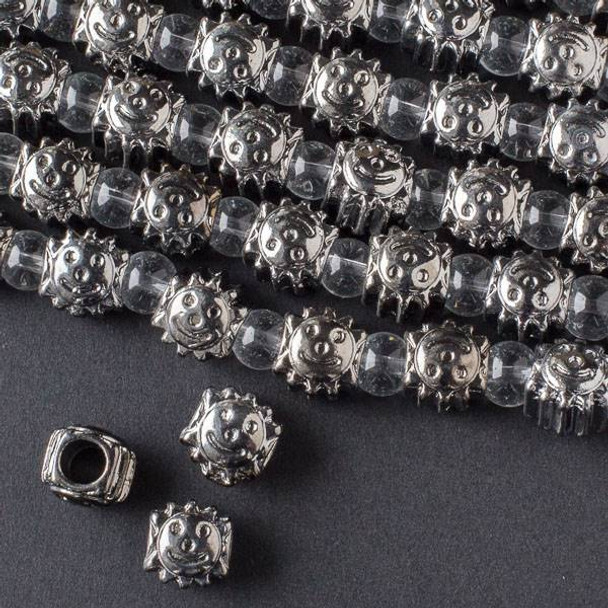 Gun Metal Colored Pewter 9x10mm Horizontally Drilled and Large Hole Sun Bead  - approx. 8 inch strand - basea19497gm
