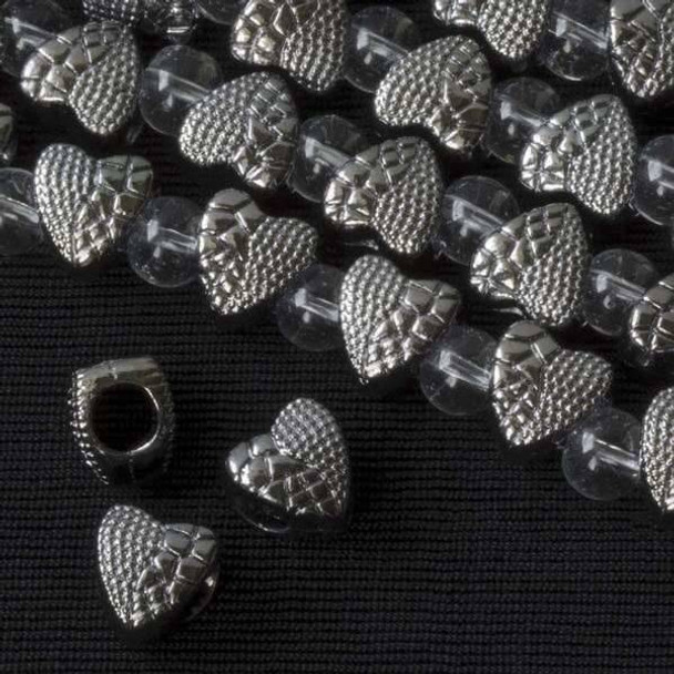 Gun Metal Colored Pewter 9x10mm Large Hole Heart Bead with Scales - approx. 8 inch strand - basea25171gm