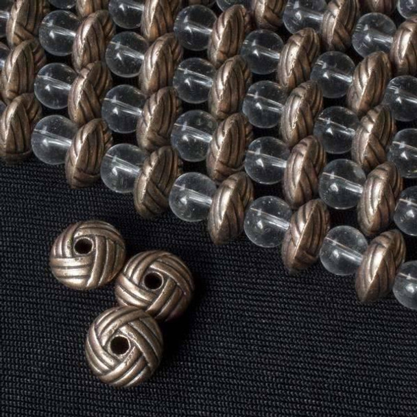 Cherry Tree Beads Vintage Copper Colored "Pewter" (zinc-based alloy) 5x10mm Rondelle Beads with a Rope Pattern - approx. 8 inch strand - basea25847vc 