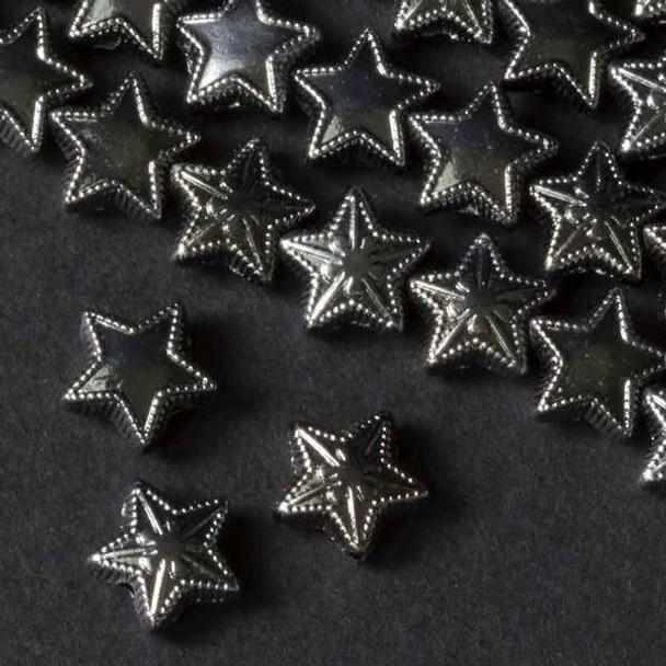 Gun Metal Colored Pewter 10mm 2 Sided Puff Star Beads - approx. 8 inch strand - basea26088gm