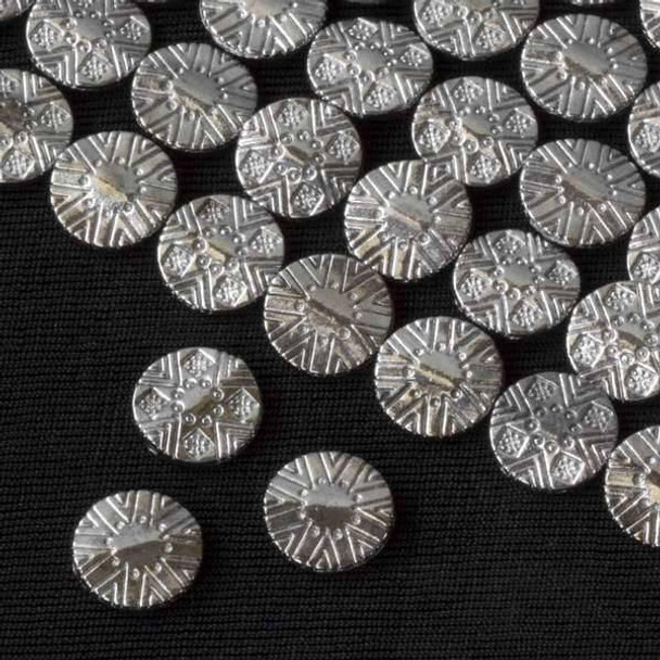 Cherry Tree Beads Gun Metal Colored "Pewter" (zinc-based alloy) 11mm Double Sided Convex Coin with Sunburst Patterns - approx. 8 inch strand - basea26528gm 