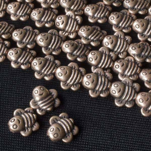 Vintage Copper Colored Pewter 9mm Bumblebee Beads - approx. 8 inch strand - basea29435vc