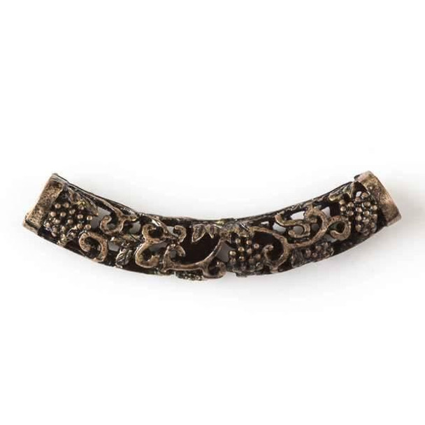 Cherry Tree Beads Vintage Copper Colored "Pewter" (zinc-based alloy) 8x48mm Hollow Center Piece with Grapes and Vines and 5mm Large Hole - 2 per bag - basea40363vc 