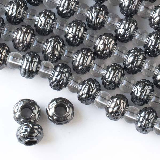 Gun Metal Colored Pewter 6x10mm Large Hole Rondelle with Scales - approx. 8 inch strand - basea44093gm