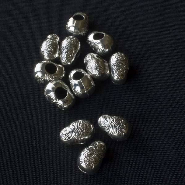Silver Pewter 9x13mm Large Hole Matryoshka Nesting Doll Beads - 12 per bag - basea44696s
