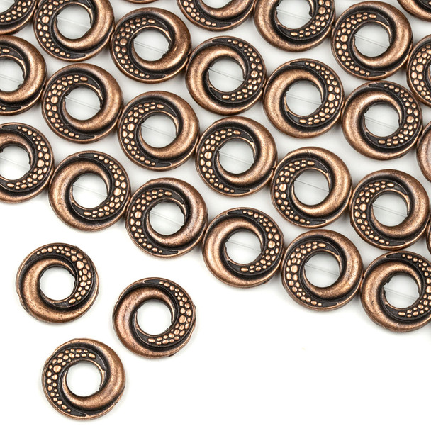 Vintage Copper Colored Pewter 14mm Donut Beads with Bumpy Swirled Scales - approx. 8 inch strand - basea46409vc