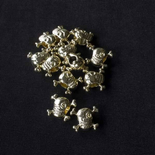 Gold Colored Pewter 13x15mm Large Hole Pirate Skull Beads - approx. 8 inch strand - basea47202g